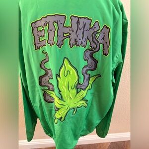 Ethika Bright Green Graphic Pullover Hoodie with Lime Leaf Print ‘Coach Jacket’
